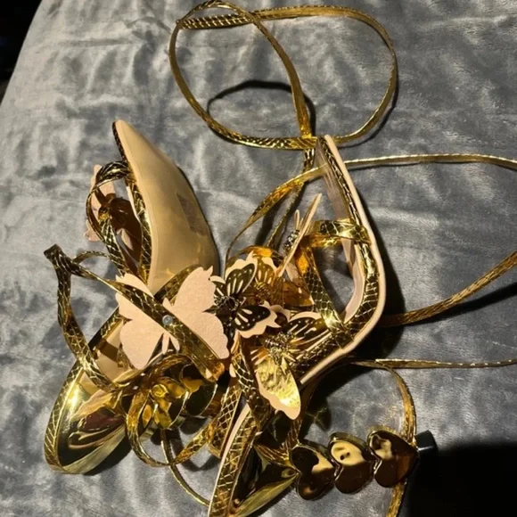 Gold Butterfly Lace-Up High Heel Sandals by - Picture 3 of 5